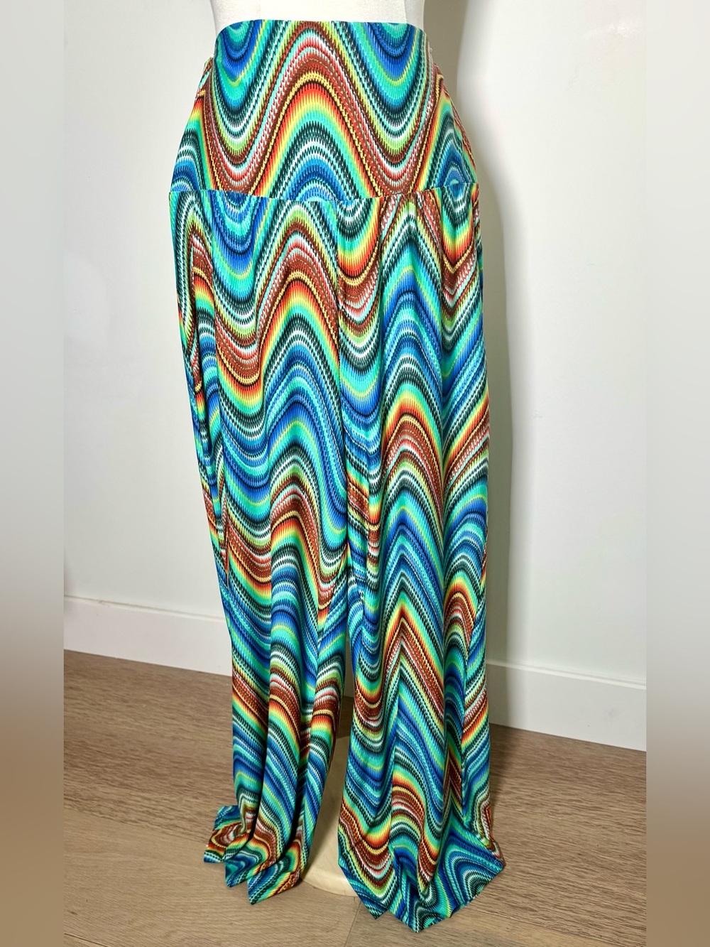 New Directions XL Turquoise Geometric Diamond Palazzo Pants Psychedelic